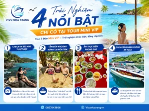 4 trải nghiệm nổi bật của tour 3 đảo Mini VIP Nha Trang với bãi Mini và tắm bùn Hòn Tằm