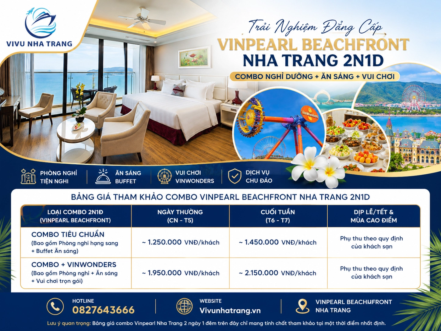 Bảng giá tham khảo chi tiết từ Vivu Nha Trang cho gói combo vinpearl beachfront nha trang 2n1d
