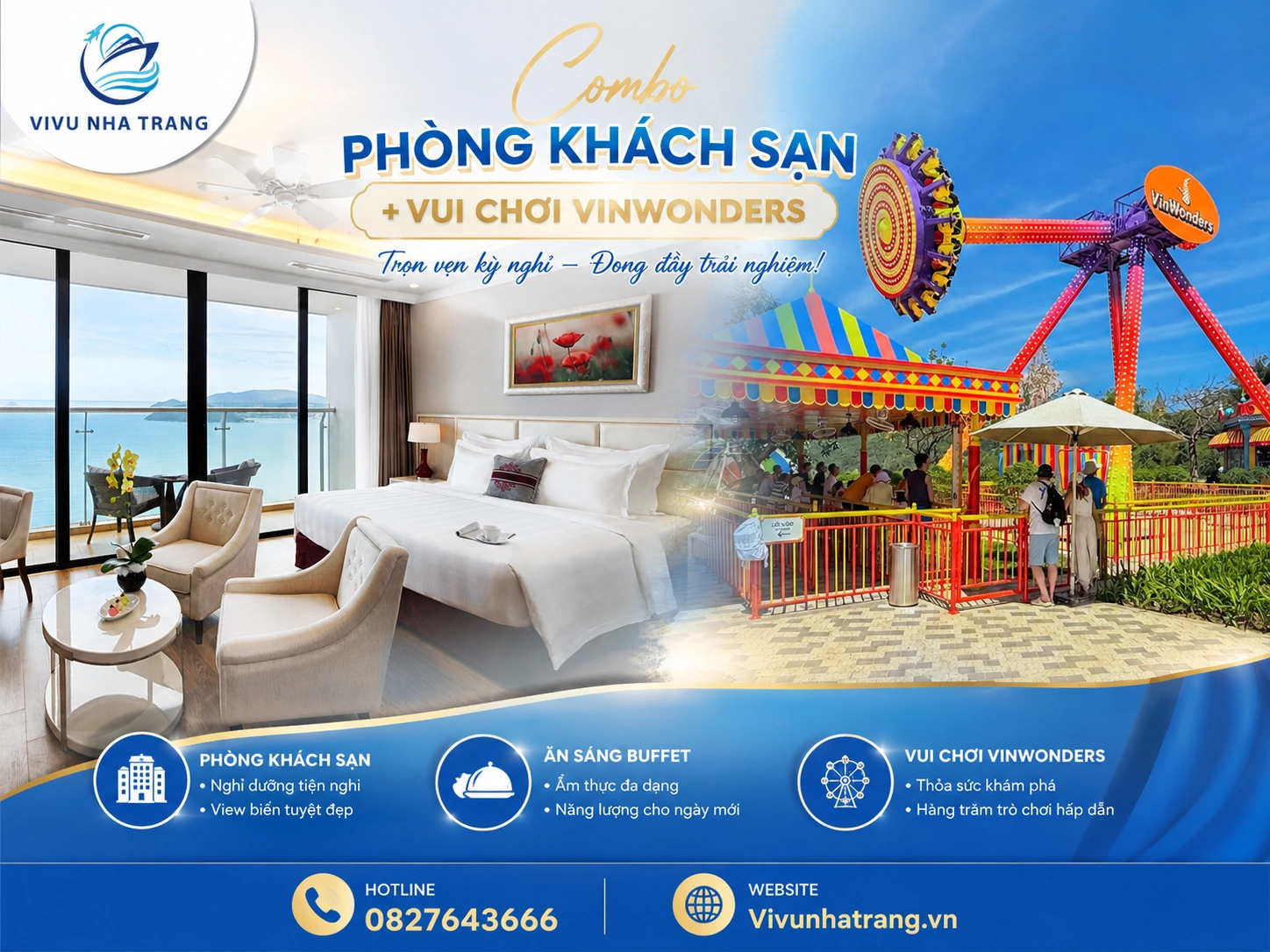 Combo Vinpearl Beachfront Nha Trang cao cấp kèm VinWonders, khách sạn gần biển trung tâm Nha Trang, đặt giá ưu đãi tại Vivu Nha Trang