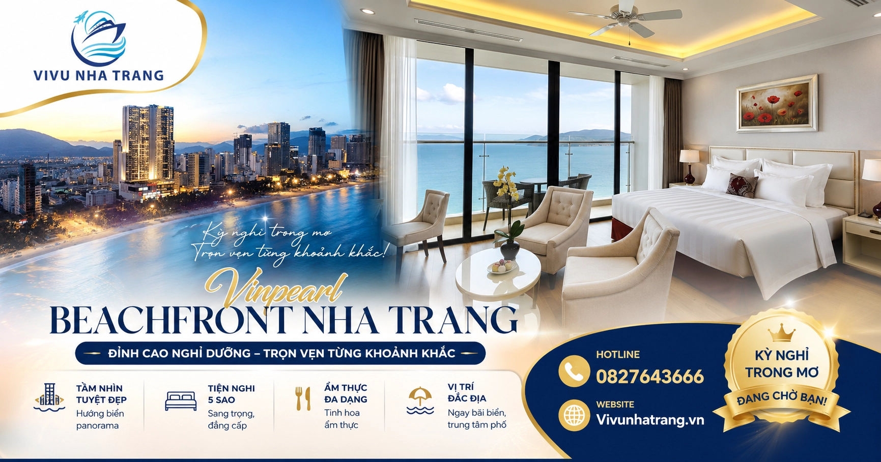 Vinpearl Beachfront Nha Trang phòng view biển cao cấp, khách sạn gần biển trung tâm Nha Trang, đặt giá ưu đãi tại Vivu Nha Trang